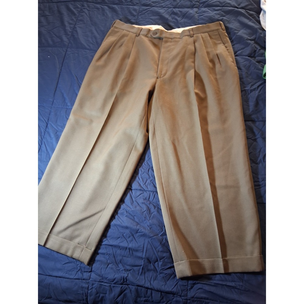 Paul Dione Dress Pants Men's Size 40 100% Wool Pleated Cuffed‎ Made in Canada